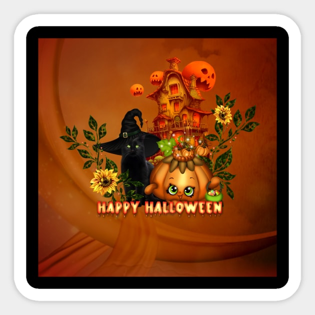 Happy halloween wish you the cute pumpkin and the black cat Sticker by Nicky2342